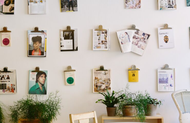 creative studio space with pictures hanging on the wall